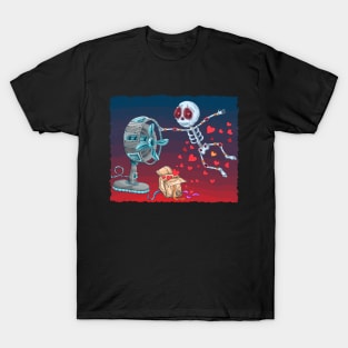 Cute Colorful Skeleton- Love in the Air- Dia De Los Muertos- Skeleton Blowing Away T-Shirt